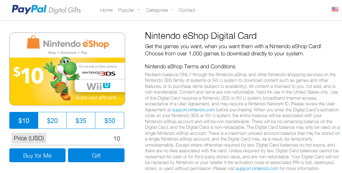 nintendo card paypal