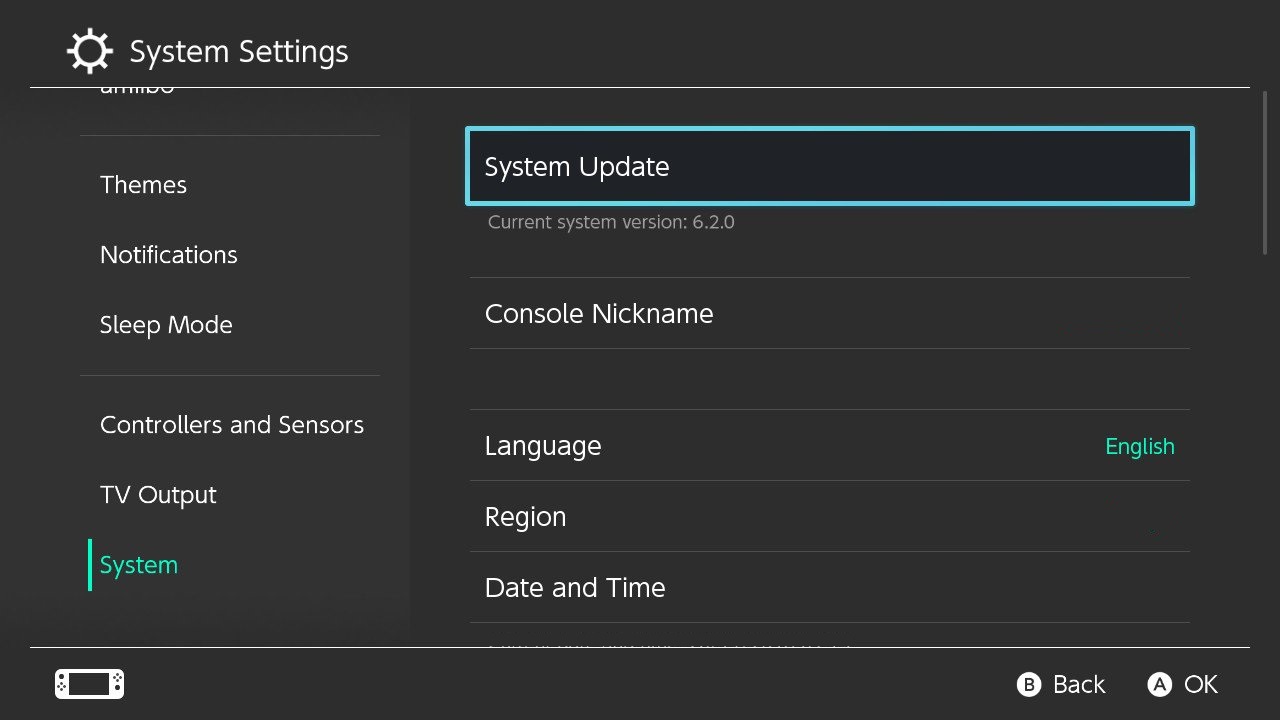 nintendo switch firmware updates latest update ver 6 2 0