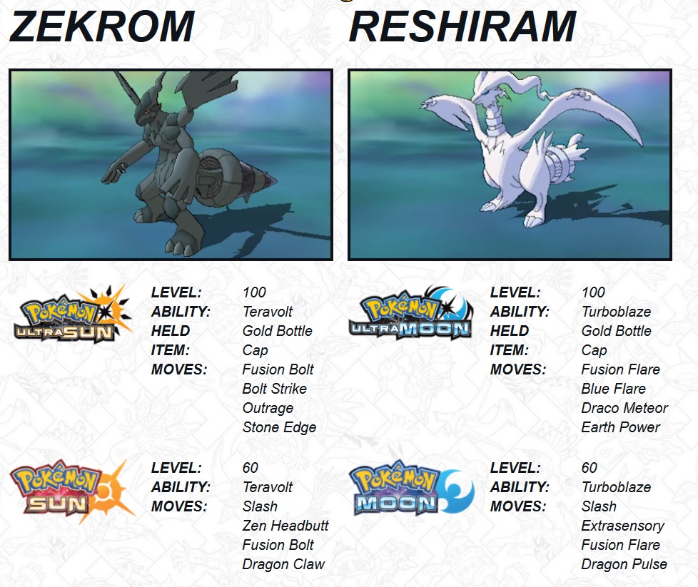 Pokémon Ultra Sun and Moon' Reshiram and Zekrom Distribution Begins in  October